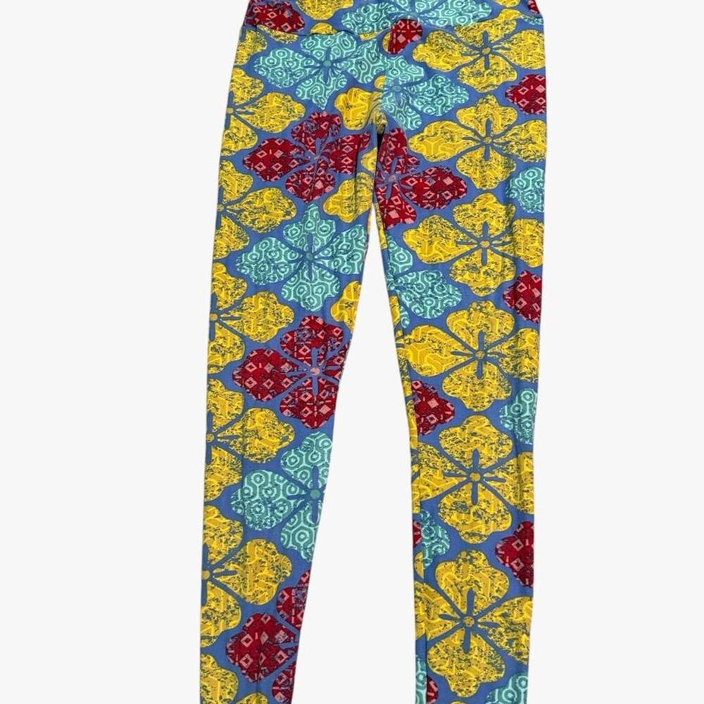 LuLaRoe TC Tall Curvy Leggings Blue Floral Geometric 12-18